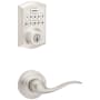 Kwikset Tustin Passage Lever Set and Electronic Keyless Entry Deadbolt Combo Pack with SmartKey from the Home Connect Collection Satin Nickel