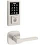 Kwikset Tripoli Passage Lever Set and Electronic Keyless Entry Deadbolt Combo Pack with SmartKey from the SmartCode Deadbolts Touchscreen Collection Satin Nickel