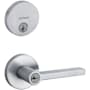 Kwikset Halifax (Round Rosette) Lever and 258 Deadbolt Combo Pack with SmartKey Satin Chrome