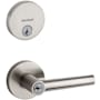 Kwikset Milan (Round Rosette) Lever and 258 Deadbolt Combo Pack with SmartKey Satin Nickel