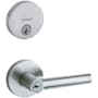 Kwikset Milan (Round Rosette) Lever and 258 Deadbolt Combo Pack with SmartKey Satin Chrome