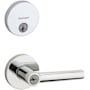 Kwikset Milan (Round Rosette) Lever and 258 Deadbolt Combo Pack with SmartKey Polished Chrome