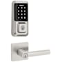 Kwikset Milan Single Cylinder Keyed Entry Lever Set and Electronic Keyless Entry Deadbolt Combo Pack with SmartKey from the Halo Collection Satin Nickel