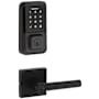 Kwikset Milan Single Cylinder Keyed Entry Lever Set and Electronic Keyless Entry Deadbolt Combo Pack with SmartKey from the Halo Collection Matte Black