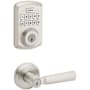 Kwikset Perth Single Cylinder Lever Set and Powerbolt Electronic Keypad Deadbolt Combo Pack with SmartKey Satin Nickel