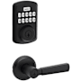 Kwikset Perth Single Cylinder Lever Set and Powerbolt Electronic Keypad Deadbolt Combo Pack with SmartKey Matte Black