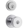 Kwikset Pismo (Round Rosette) Knob and 158 Deadbolt Combo Pack with SmartKey Satin Chrome