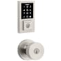 Kwikset Pismo Keyed Entry Knob Set and Electronic Keyless Entry Deadbolt Combo Pack with SmartKey from the SmartCode Deadbolts Touchscreen Collection Satin Nickel