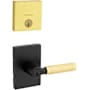 Kwikset Prava Single Cylinder Keyed Entry Lever Set and Downtown Deadbolt Combo Pack with SmartKey Matte Black / Satin Brass