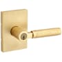 Kwikset Prava Single Cylinder Keyed Entry Lever Set with Knurled Handle and Rectangle Rose Featuring SmartKey Satin Brass