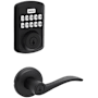 Kwikset Sedona Single Cylinder Lever Set and Powerbolt Electronic Keypad Deadbolt Combo Pack with SmartKey Matte Black
