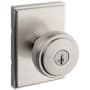 Kwikset Sora Single Cylinder Keyed Entry Door Knob Set with Rectangle Rose and SmartKey Satin Nickel