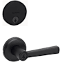 Kwikset Trafford Single Cylinder Keyed Entry Lever Set and Uptown Deadbolt Combo Pack with SmartKey Matte Black