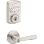 Kwikset Trafford Single Cylinder Lever Set and Powerbolt Electronic Keypad Deadbolt Combo Pack with SmartKey Satin Nickel