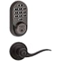 Kwikset Tustin Single Cylinder Keyed Entry Lever Set and Electronic Keyless Entry Deadbolt Combo Pack with SmartKey from the Halo Collection Venetian Bronze