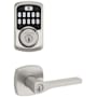 Kwikset Tripoli Single Cylinder Keyed Entry Lever Set and Electronic Keyless Entry Deadbolt Combo Pack with SmartKey from the Aura Collection Satin Nickel
