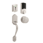 Kwikset 959 Halo Traditional Electronic Fingerprint WiFi Enabled Deadbolt with Arlington Handleset and Hancock Interior Knob Combo Pack with SmartKey Satin Nickel