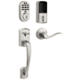 Kwikset 938 Halo Electronic Keypad WiFi Enabled Deadbolt with Prescott Handleset and Tustin Interior Lever Combo Pack with SmartKey Satin Nickel