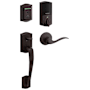 Kwikset 959 Halo Traditional Electronic Fingerprint WiFi Enabled Deadbolt with Prescott Handleset and Tustin Interior Lever Combo Pack with SmartKey Venetian Bronze
