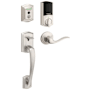 Kwikset 959 Halo Traditional Electronic Fingerprint WiFi Enabled Deadbolt with Prescott Handleset and Tustin Interior Lever Combo Pack with SmartKey Satin Nickel