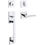 Kwikset San Clemente Sectional Single Cylinder Keyed Entry Handleset with Halifax Interior Lever and SmartKey Polished Chrome