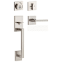Kwikset San Clemente Sectional Single Cylinder Keyed Entry Handleset with Halifax Interior Lever and SmartKey Satin Nickel