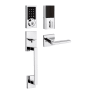 Kwikset 916 Contemporary Electronic Touchscreen Deadbolt with San Clemente Handleset and Halifax Interior Lever Combo Pack with SmartKey and Z-Wave Technology Polished Chrome