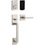 Kwikset San Clemente Sectional Keyless Entry Handleset with Halifax Interior Lever and SmartKey Satin Nickel