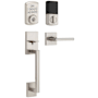 Kwikset San Clemente Sectional Keyless Entry Handleset with Halifax Interior Lever and SmartKey Satin Nickel