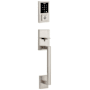 Kwikset San Clemente Sectional Electronic Keyless Entry Handleset with Halifax Interior Lever and SmartKey Satin Nickel