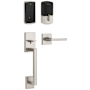 Kwikset San Clemente Sectional Keyless Entry Handleset with Halifax Interior Lever and SmartKey Satin Nickel