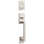 Kwikset San Clemente Sectional Electronic Keyless Entry Handleset with Halifax Interior Lever and SmartKey Satin Nickel