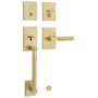 Kwikset Prava Sectional Single Cylinder Keyed Entry Handleset with Prava Interior Lever and SmartKey Satin Brass