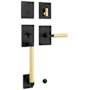 Kwikset Prava Sectional Single Cylinder Keyed Entry Handleset with Prava Interior Lever and SmartKey Matte Black / Satin Brass