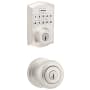 Kwikset Juno Single Cylinder Keyed Entry Knob Set and Electronic Keyless Entry Deadbolt Combo Pack with SmartKey from the Home Connect Collection Satin Nickel