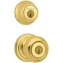 Kwikset Juno (Round Rosette) Knob and 660 Deadbolt Combo Pack with SmartKey Polished Brass