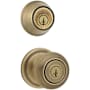Kwikset Juno (Round Rosette) Knob and 660 Deadbolt Combo Pack with SmartKey Antique Brass