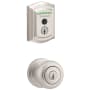 Kwikset Juno Single Cylinder Keyed Entry Knob Set and Electronic Keyless Entry Deadbolt Combo Pack with SmartKey from the Halo Collection Satin Nickel