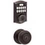 Kwikset Juno Single Cylinder Keyed Entry Knob Set and Electronic Keyless Entry Deadbolt Combo Pack with SmartKey from the Home Connect Collection Venetian Bronze