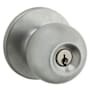Kwikset Regina Single Cylinder Keyed Entry Door Knob Set with Round Rose from the Safe Lock Collection Satin Chrome