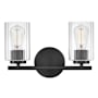 Lark Leta 2 Light 14" Wide Vanity Light with Clear Ribbed Glass Black