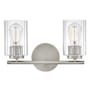 Lark Leta 2 Light 14" Wide Vanity Light with Clear Ribbed Glass Brushed Nickel