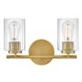 Lark Leta 2 Light 14" Wide Vanity Light with Clear Ribbed Glass Lacquered Brass