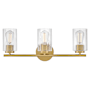 Lark Leta 3 Light 23" Wide Vanity Light with Clear Ribbed Glass Lacquered Brass