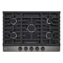LG 30 Inch Wide 5 Burner Natural Gas Cooktop with Top Mounted Controls and Continuous Cast-Iron Grates Black Stainless Steel