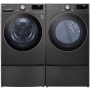 LG 27 Inch Wide 4.5 Cu. Ft. Front Load Washer and 7.4 Cu. Ft. Gas Dryer Laundry Pair with Pedestal Storage Drawers and SmartWash Black Steel