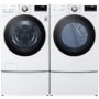 LG 27 Inch Wide 4.5 Cu. Ft. Front Load Washer and 7.4 Cu. Ft. Gas Dryer Laundry Pair with Pedestal Storage Drawers and SmartWash White