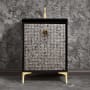 Linkasink Divergence 24" Single Free Standing Vanity Cabinet Only - Less Vanity Top Black / Satin Brass with Black Tiger Prism Glass