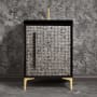 Linkasink Mother of Pearl 24" Single Free Standing Vanity Cabinet Only - Less Vanity Top Black / Polished Brass with Black Pyramid Glass