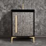 Linkasink Mother of Pearl 24" Single Free Standing Vanity Cabinet Only - Less Vanity Top Black / Polished Brass with Eglomise Pyramid Glass